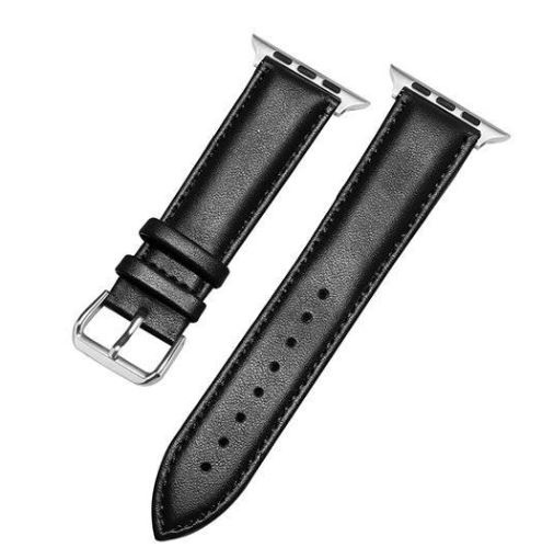 Klockarmband i Läderimitation till Apple Watch, 42/44/45mm, Svart i gruppen SMARTPHONE & SURFPLATTOR / Träning, hem & fritid / Apple Watch & tillbehör / Tillbehör hos TP E-commerce Nordic AB (38-80906)