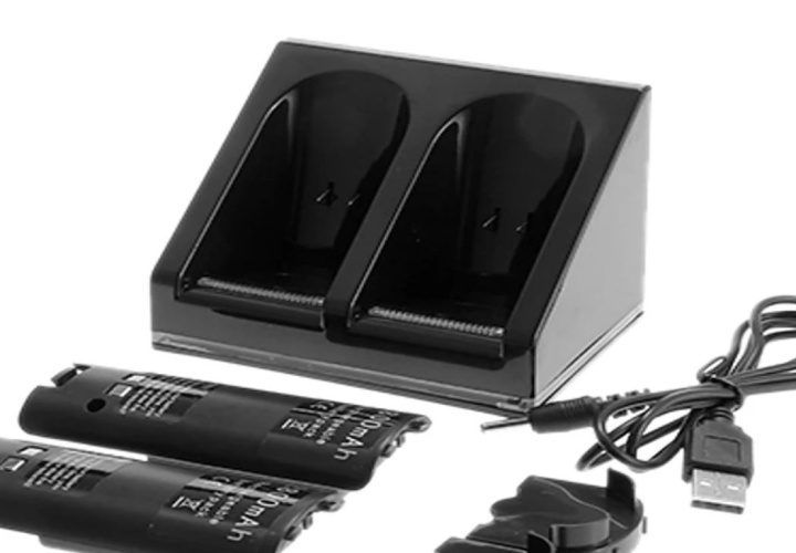 Wii Docka + 2x batteri till Nintendo Wii/Wii U-kontroll, Svart i gruppen HEMELEKTRONIK / Spelkonsoler & Tillbehör / Nintendo Wii hos TP E-commerce Nordic AB (38-81301)