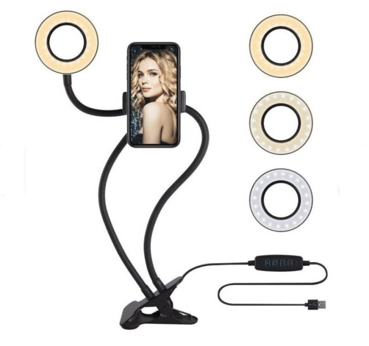 Ring light 9cm med flexibelt stativ och mobilhållare i gruppen SMARTPHONE & SURFPLATTOR / Övriga tillbehör / Dockor, Stativ & Hållare hos TP E-commerce Nordic AB (38-81638)