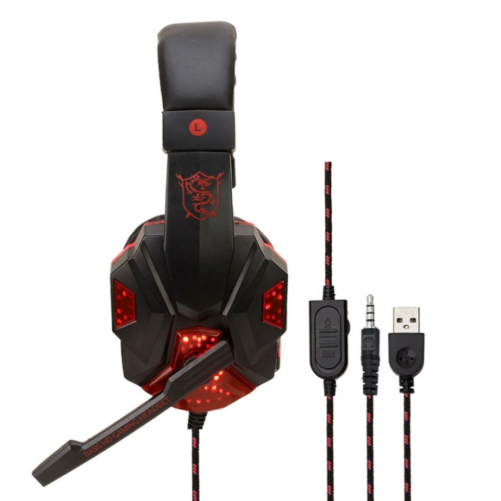 Gamingheadset SY830MV med LED, Röd/svart i gruppen DATORER & KRINGUTRUSTNING / Gaming / Headset hos Teknikproffset Nordic AB (38-82203)