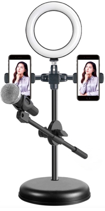 LED-Ljus 16 cm med stativ + mobil och mikrofonhållare i gruppen HEMELEKTRONIK / Foto & Video / Fotoutrustning / Ring light & Fotobelysning hos TP E-commerce Nordic AB (38-82454)