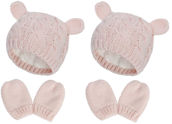 2 x Gulligt stickat set med mössa och vantar för bebis, Medium, Rosa i gruppen LEKSAKER, BARN- & BABYPRODUKTER / Barntextilier / Babyfiltar hos TP E-commerce Nordic AB (38-83047)