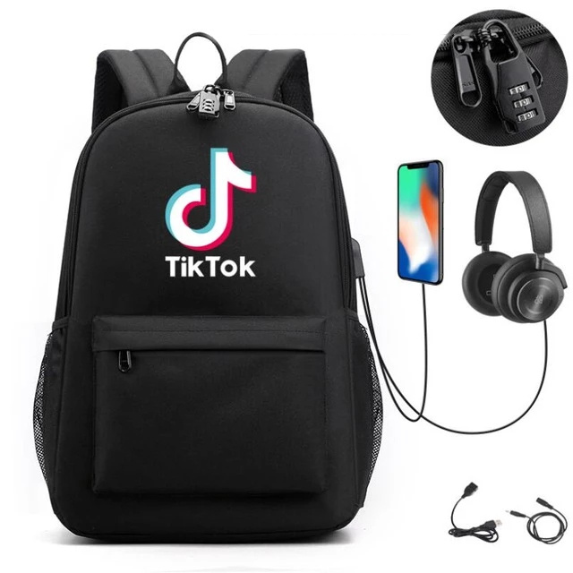 Ryggsäck med uttag för hörlurar och powerbank, TikTok i gruppen LEKSAKER, BARN- & BABYPRODUKTER / Resa / Barnväskor / Ryggsäckar hos TP E-commerce Nordic AB (38-83110)