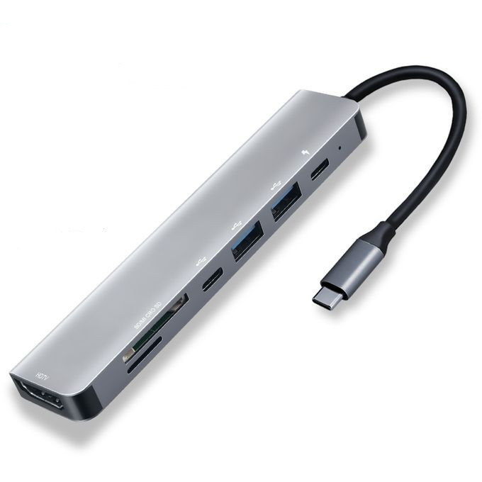 USB-C Hubb 7-portar, grå i gruppen DATORER & KRINGUTRUSTNING / Datortillbehör / USB-hubbar hos TP E-commerce Nordic AB (38-83558)