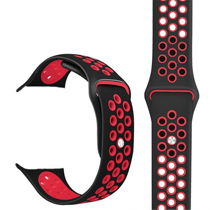 Sportigt Silikon Klockarmband kompatibelt med Apple Watch, 42/44mm, Svart & Röd i gruppen SPORT, FRITID & HOBBY / Smartwatch & Aktivitetsarmband / Tillbehör hos TP E-commerce Nordic AB (38-83696)