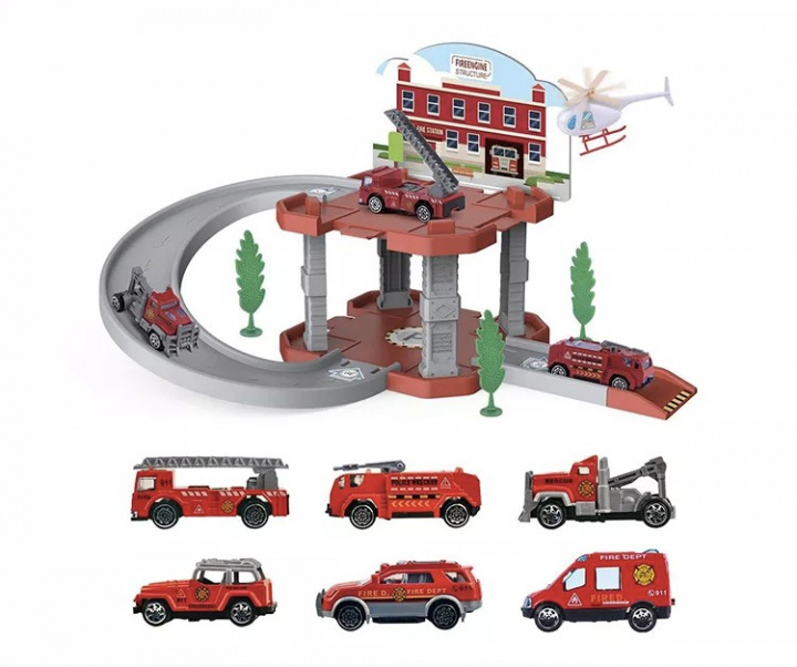 Brandstation med ramp och brandbil i gruppen LEKSAKER, BARN- & BABYPRODUKTER / Leksaker / Leksaksbilar hos TP E-commerce Nordic AB (38-83838)