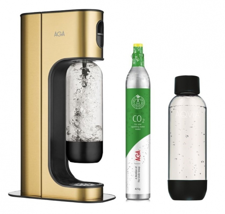 AGA Exclusive Brass inkl. 2 PET-flaskor + kolsyrepatron, Mässing/Svart i gruppen HEM, HUSHÅLL & TRÄDGÅRD / Hushållsmaskiner / Vatten & Juice / Kolsyremaskiner / Kolsyremaskiner hos TP E-commerce Nordic AB (38-84110)