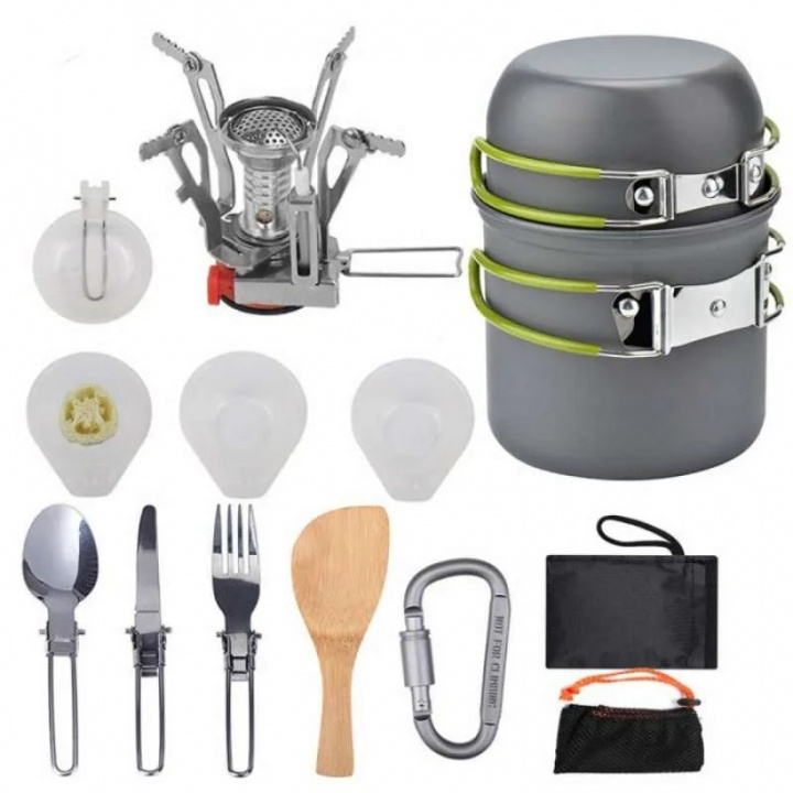 Camping set med spis, gryta och kopp kombination i gruppen SPORT, FRITID & HOBBY / Friluftsliv / Matlagning utomhus hos TP E-commerce Nordic AB (38-84184)