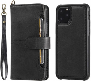 Plånboksfodral i PU-läder med kortfack till iPhone 15 Pro Max, Svart