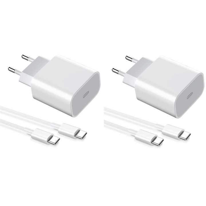 2-pack Laddare för iPhone 15 / Android 20W med USB-C till USB-C - Snabbladdare i gruppen SMARTPHONE & SURFPLATTOR / Laddare & Kablar / Väggladdare / Väggladdare Typ C hos TP E-commerce Nordic AB (38-84295)