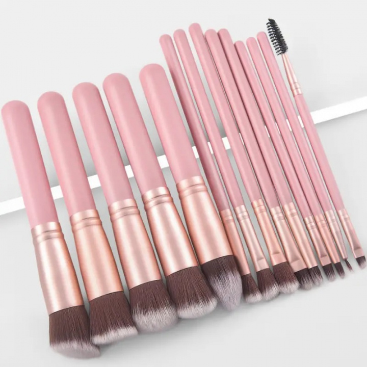 Set med 14st Sminkborstar, Rosa i gruppen SKÖNHET & HÄLSA / Makeup / Verktyg & Sminkset / Borstar & Penslar hos TP E-commerce Nordic AB (38-84387)