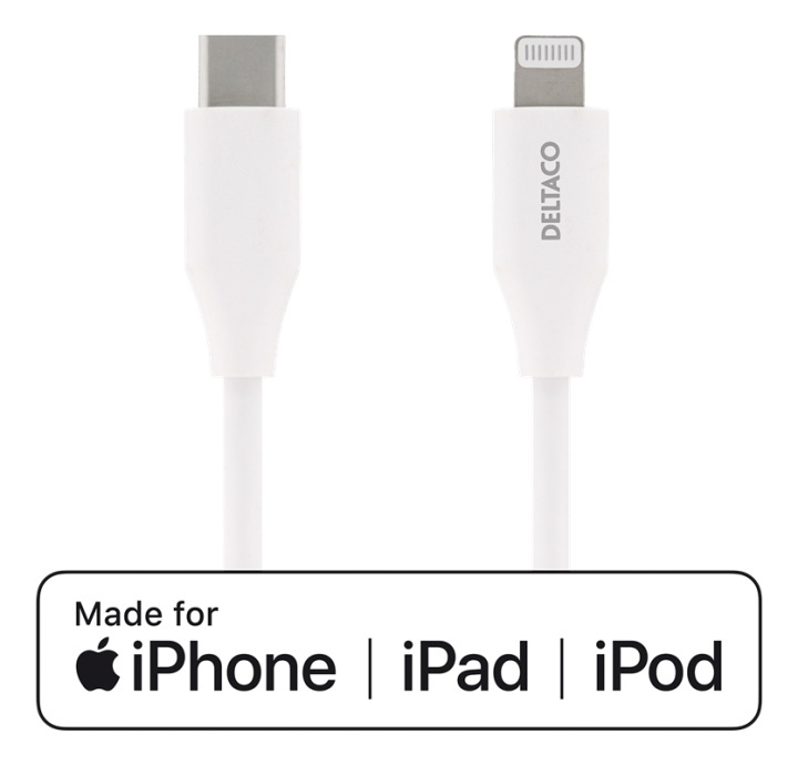 DELTACO USB-C - Lightning kabel, 2m, 9V/2A 5V/3A PD, 5V/2,4A, vit i gruppen SMARTPHONE & SURFPLATTOR / Laddare & Kablar / Kablar / Kablar Lightning hos TP E-commerce Nordic AB (38-84843)