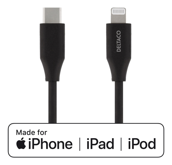 DELTACO USB-C Lightning kabel, 1m, 9V/2A 5V/3A PD, svart i gruppen SMARTPHONE & SURFPLATTOR / Laddare & Kablar / Kablar / Kablar Lightning hos TP E-commerce Nordic AB (38-84969)