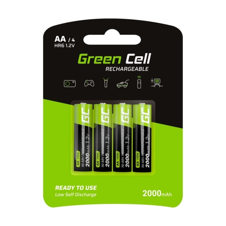 Green Cell Laddbara Ni-MH batterier 4x AA HR6 2000 mAh i gruppen HEMELEKTRONIK / Batterier & Laddare / Laddningsbara batterier / AA hos TP E-commerce Nordic AB (38-86538)
