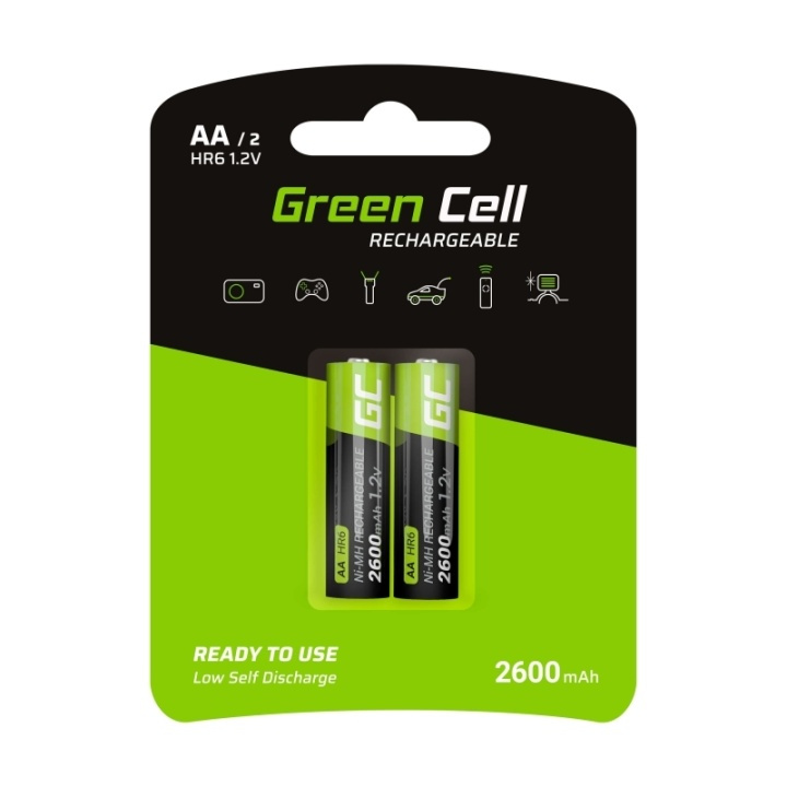 Green Cell Laddbara Ni-MH batterier 2x AA HR6 2600 mAh i gruppen HEMELEKTRONIK / Batterier & Laddare / Laddningsbara batterier / AA hos TP E-commerce Nordic AB (38-86540)