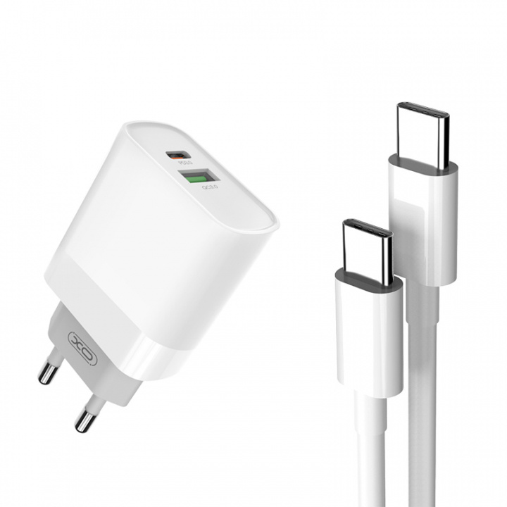 XO väggladdare L64 PD QC3.0 20W 2x USB vit + USB-C - USB-C-kabel i gruppen SMARTPHONE & SURFPLATTOR / Laddare & Kablar / Väggladdare / Väggladdare Typ C hos TP E-commerce Nordic AB (38-86680)