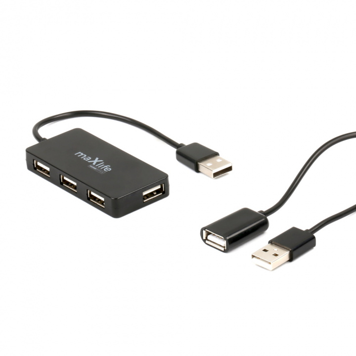 Produktfoto för Maxlife Home Office USB 2.0-hub USB - 4x USB 0,15 m + kabel 1,5 m, Svart