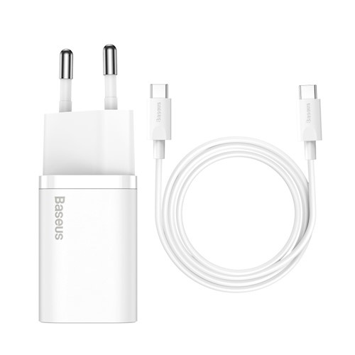 Baseus väggladdare Super Si PD 25W 1x USBC + USB-C - USB-C kabel, Vit i gruppen DATORER & KRINGUTRUSTNING / Datorkablar / USB-kablar / USB-C hos TP E-commerce Nordic AB (38-86934)