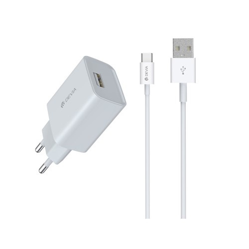 Devia väggladdare Smart 1x USB 2,1A + USB-C kabel, Vit i gruppen SMARTPHONE & SURFPLATTOR / Laddare & Kablar / Kablar / Kablar Typ C hos TP E-commerce Nordic AB (38-86976)