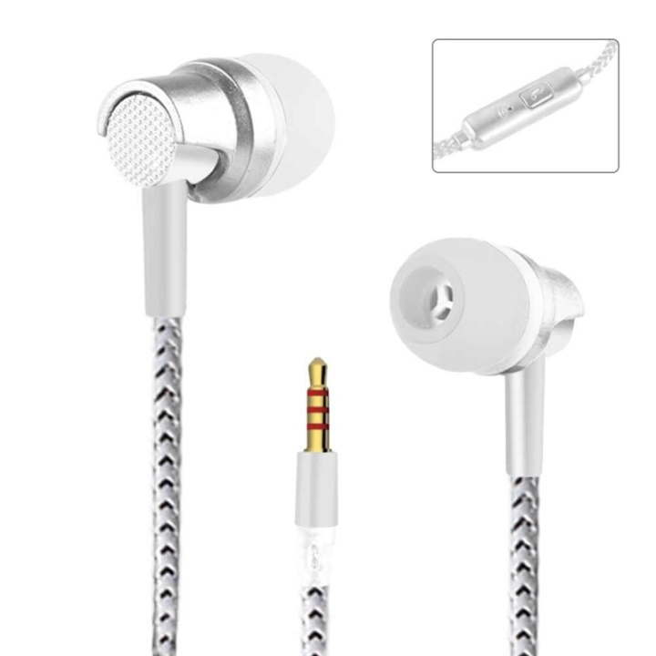 Hörlurar In-Ear med tygkabel, Silver i gruppen HEMELEKTRONIK / Ljud & Bild / Hörlurar & Tillbehör / Hörlurar hos TP E-commerce Nordic AB (38-88432)