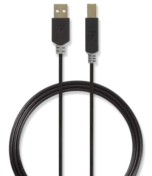 USB 2.0-kabel | A-hane - B-hane | 2.0 m | Antracit i gruppen DATORER & KRINGUTRUSTNING / Datorkablar / USB-kablar / USB-A / Kablar hos TP E-commerce Nordic AB (38-88707)