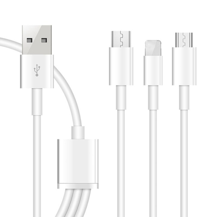 Multiladdare, USB-C, Lightning, Micro USB, USB-A, 1m, Vit i gruppen SMARTPHONE & SURFPLATTOR / Laddare & Kablar / Kablar / Kablar microUSB hos TP E-commerce Nordic AB (38-89386)