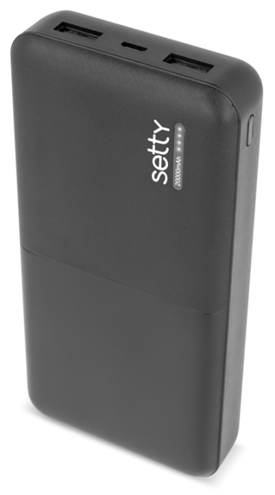 Setty powerbank med 20 000mAh & dubbla USB-portar, svart i gruppen SMARTPHONE & SURFPLATTOR / Laddare & Kablar / Powerbanks hos TP E-commerce Nordic AB (38-90036)