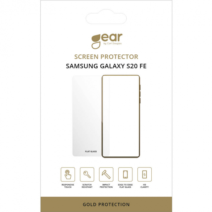 Gear Glass Prot. Flat Case Friendly 2.5D GOLD Samsung Galaxy S20FE 5G/S20FE 4G i gruppen SMARTPHONE & SURFPLATTOR / Mobilskydd / Samsung hos TP E-commerce Nordic AB (38-92422)