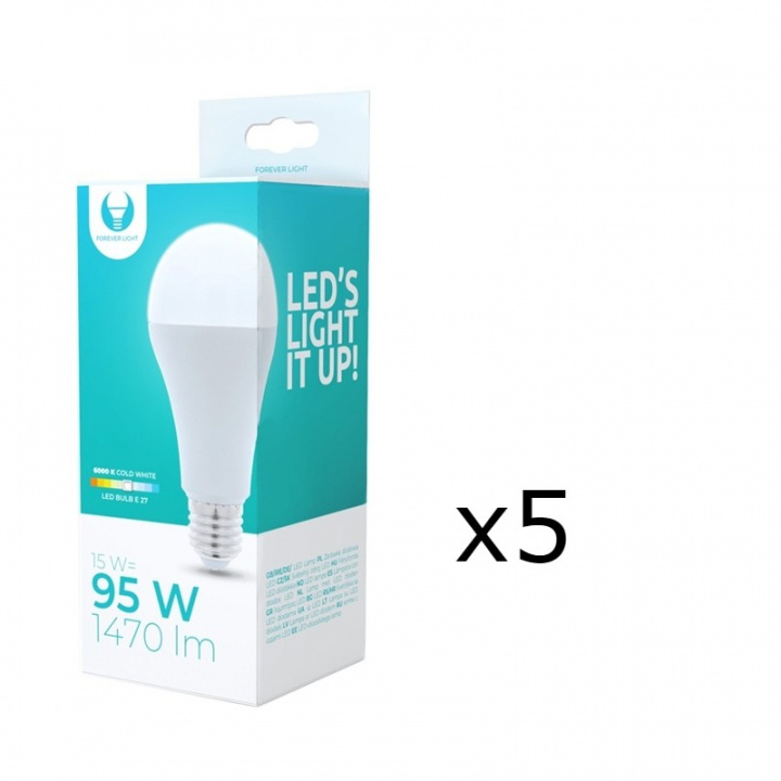 LED-Lampa E27, A65, 15W, 230V, 6000K 5-pack, Kallvit i gruppen HEMELEKTRONIK / Belysning / LED-lampor hos TP E-commerce Nordic AB (38-92750-PKT05)