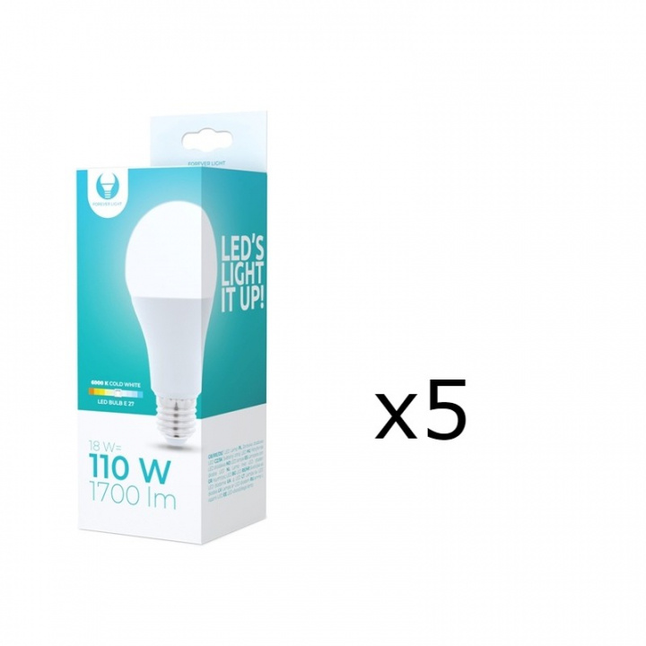 LED-lampa E27, A65, 18W, 230V, 6000K 5-pack, Kallvitt i gruppen HEMELEKTRONIK / Belysning / LED-lampor hos TP E-commerce Nordic AB (38-92753-PKT05)