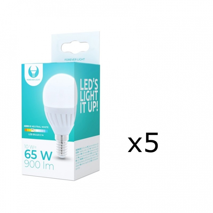 LED-Lampa E14, G45, 10W, 230V, 4500K, Keramisk, 5-pack, Vit neutral i gruppen HEMELEKTRONIK / Belysning / LED-lampor hos TP E-commerce Nordic AB (38-92768-PKT05)