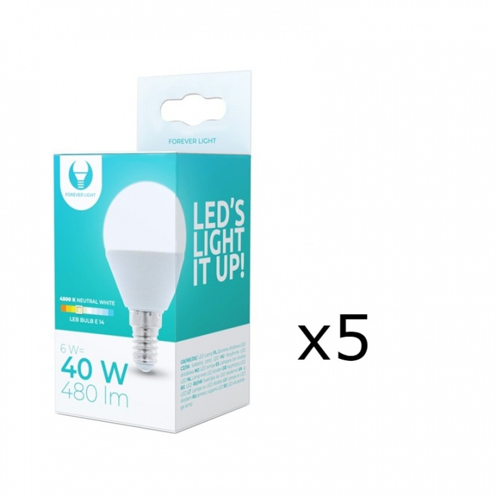 LED-Lampa E14, G45, 6W, 4500K 5-pack, Vit neutral i gruppen HEMELEKTRONIK / Belysning / LED-lampor hos TP E-commerce Nordic AB (38-92772-PKT05)