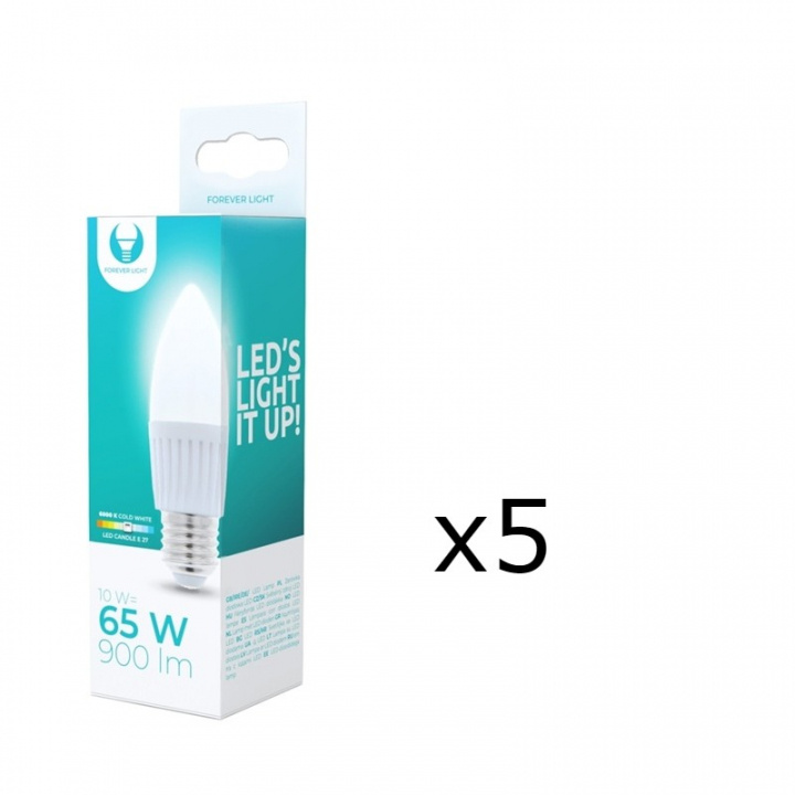 LED-Lampa E27, C37, 10W, 230V, 6000K, Keramisk 5-pack, Kallvit i gruppen HEMELEKTRONIK / Belysning / LED-lampor hos TP E-commerce Nordic AB (38-92782-PKT05)