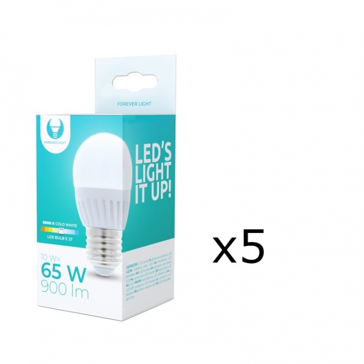 LED-Lampa E27, G45, 10W, 230V, 6000K, Keramisk 5-pack, Kallvit i gruppen HEMELEKTRONIK / Belysning / LED-lampor hos TP E-commerce Nordic AB (38-92787-PKT05)