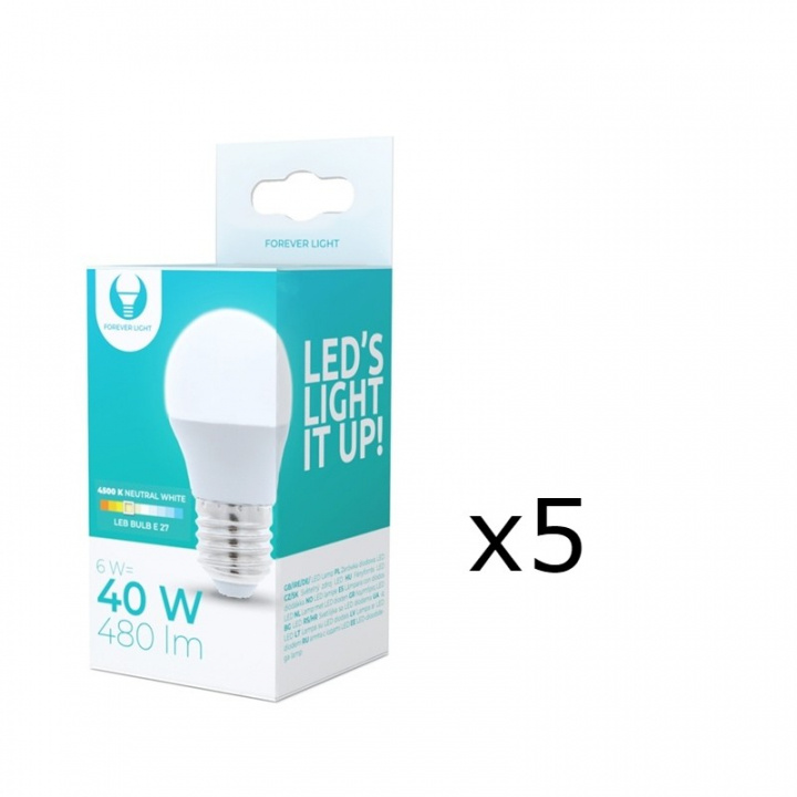 LED-Lampa E27, G45, 6W, 4500K 5-pack, Vit neutral i gruppen HEMELEKTRONIK / Belysning / LED-lampor hos TP E-commerce Nordic AB (38-92789-PKT05)