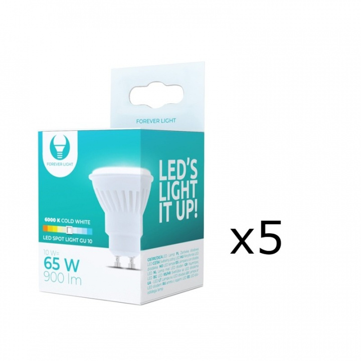 LED-Lampa, GU10, 10W, 230V, 6000K, Keramisk, 5-pack, Kallvitt i gruppen HEMELEKTRONIK / Belysning / LED-lampor hos TP E-commerce Nordic AB (38-92793-PKT05)