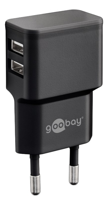 Goobay Dual USB charger 2.4 A (12W) black, Plastic bag i gruppen SMARTPHONE & SURFPLATTOR / Laddare & Kablar / Väggladdare / Väggladdare USB hos TP E-commerce Nordic AB (38-92979)