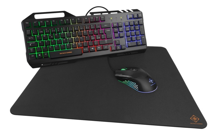 DELTACO GAMING 3-in-1 Gaming kit, Rainbow LED backlight, black i gruppen DATORER & KRINGUTRUSTNING / Gaming / Tangentbord hos TP E-commerce Nordic AB (38-93316)