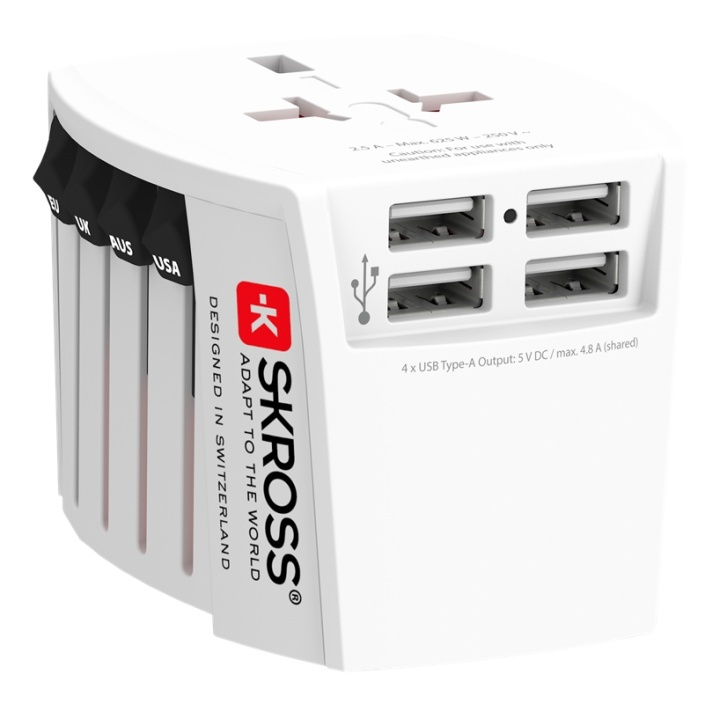 SKROSS MUV USB 4xA, 2-pole travel adapter with 4x USB-A ports i gruppen HEM, HUSHÅLL & TRÄDGÅRD / El & Belysning / Reseadaptrar hos TP E-commerce Nordic AB (38-93566)