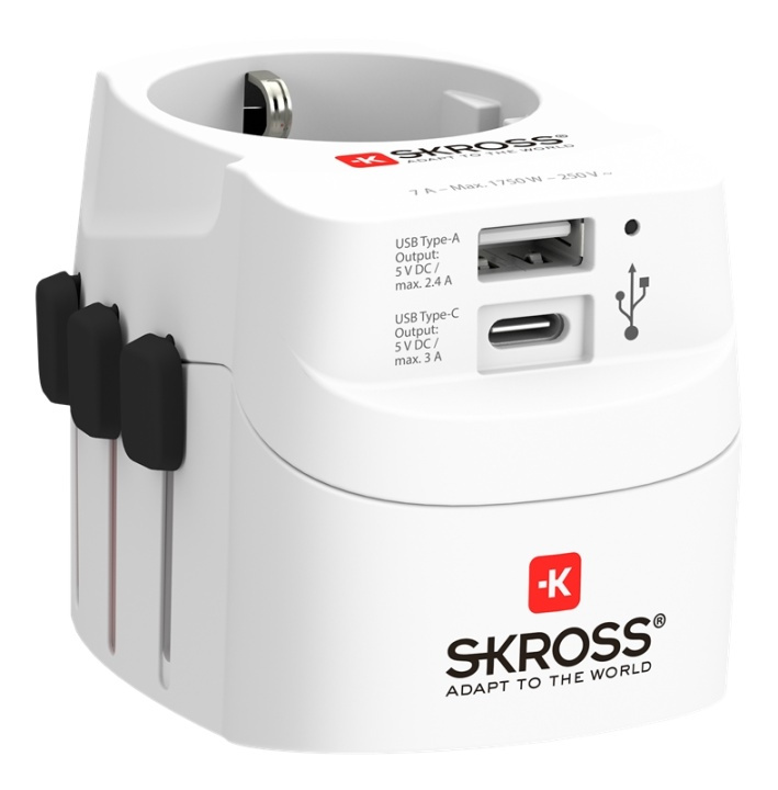 SKROSS PRO Light USB (AC), 3-pole travel adapter, 1x USB-A, 1x USB-C i gruppen DATORER & KRINGUTRUSTNING / Datorkablar / USB-kablar / USB-C hos TP E-commerce Nordic AB (38-93569)