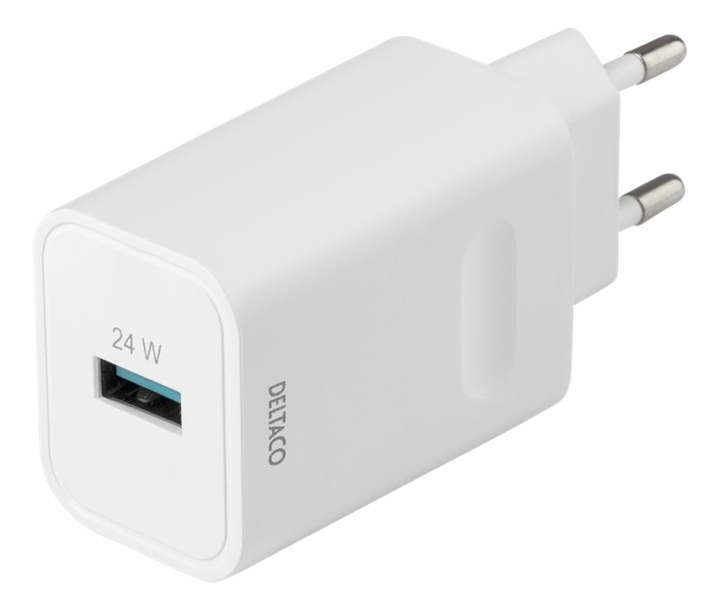 DELTACO USB wall charger, 1x USB-A, fast charging 24 W, white i gruppen SMARTPHONE & SURFPLATTOR / Laddare & Kablar / Väggladdare / Väggladdare USB hos TP E-commerce Nordic AB (38-93643)