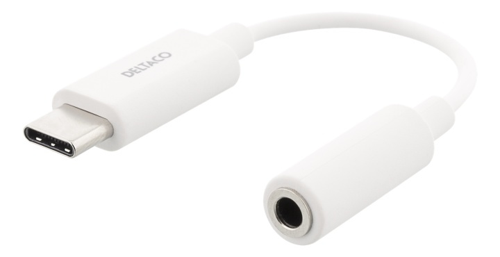 DELTACO USB-C till 3,5 mm adapter, stereo, aktiv, 11 cm, vit i gruppen DATORER & KRINGUTRUSTNING / Datorkablar / USB-kablar / USB-C hos TP E-commerce Nordic AB (38-93644)