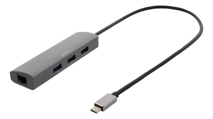 DELTACO USB-C Hub och Nätverksadapter, USB-C ha, RJ45 ho, 3xUSB-A 3.0 i gruppen DATORER & KRINGUTRUSTNING / Nätverk / Nätverkskort / USB hos TP E-commerce Nordic AB (38-93645)