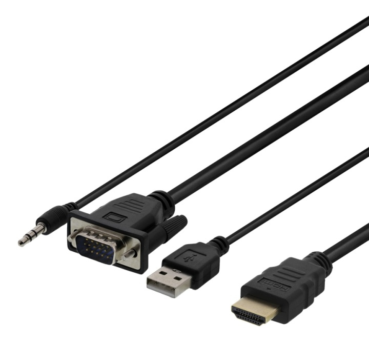 DELTACO VGA till HDMI- och ljudkabel, 1m, FHD, drivs via USB, svart i gruppen DATORER & KRINGUTRUSTNING / Datorkablar / VGA / Kablar hos TP E-commerce Nordic AB (38-93675)