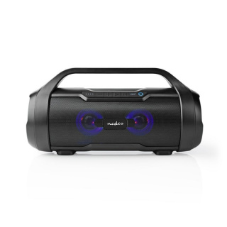 Nedis Bluetooth® Party Boombox | 6 timmar | 2.0 | 80 W | Uppspelning av media: AUX / Micro SD / USB | IPX5 | Synkroniseringsbar | Bärhandtag | Festljus | Svart