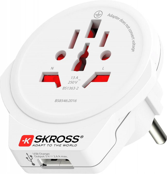 SKROSS Världen till Europa-adapter, integrerad USB-port i gruppen HEM, HUSHÅLL & TRÄDGÅRD / El & Belysning / Reseadaptrar hos TP E-commerce Nordic AB (38-94288)