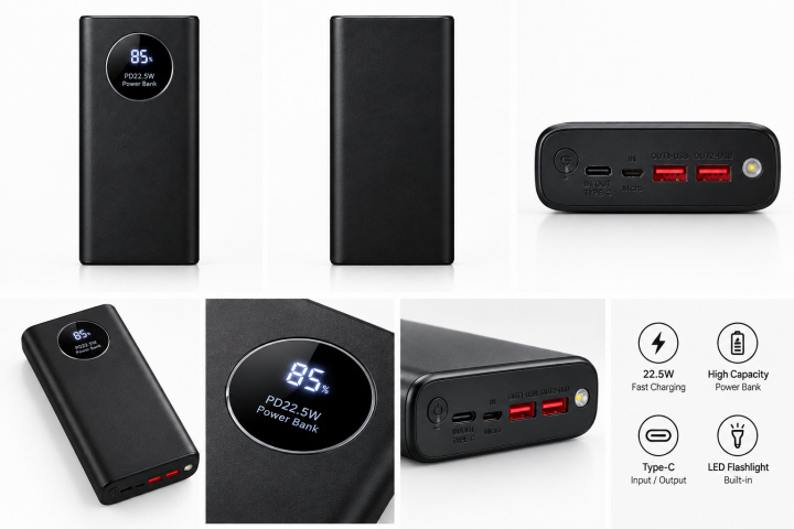 Powerbank med 20000 mAh och digital display, svart i gruppen SMARTPHONE & SURFPLATTOR / Laddare & Kablar / Powerbanks hos TP E-commerce Nordic AB (38-94871)