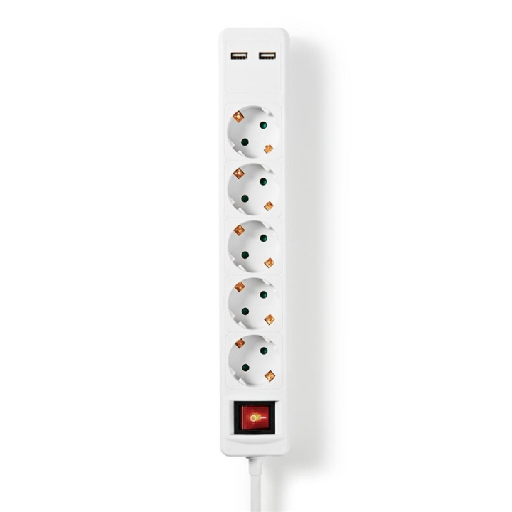 Nedis grenuttag | 5-vägs Schuko | 2x USB | 1.5 m | Strömbrytare | i gruppen HEM, HUSHÅLL & TRÄDGÅRD / El & Belysning / Grenuttag hos TP E-commerce Nordic AB (38-95091)