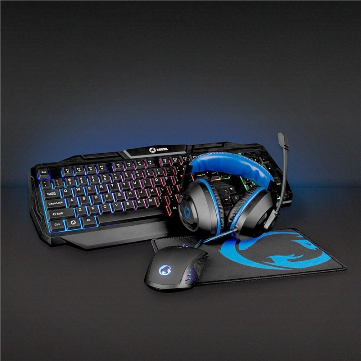 Nedis Gaming Combo Kit | 4-i-1 | Tangentbord, headset, mus och musmatta | Blå / Svart | QWERTZ | DE Layout i gruppen DATORER & KRINGUTRUSTNING / Gaming / Möss hos TP E-commerce Nordic AB (38-95113)