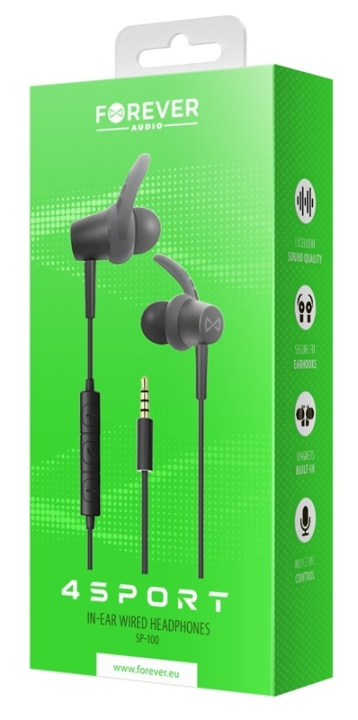 Forever 4Sport (SP-100) - Trådade In-Ear Sporthörlurar, Svart i gruppen HEMELEKTRONIK / Ljud & Bild / Hörlurar & Tillbehör / Hörlurar hos TP E-commerce Nordic AB (38-95612)